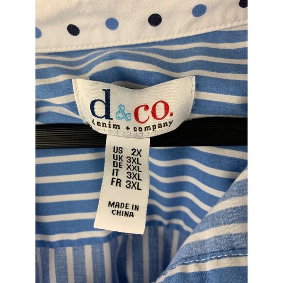 D&Co. Womens Striped Button-Up Shirt 2X Blue & White - Picture 5 of 5